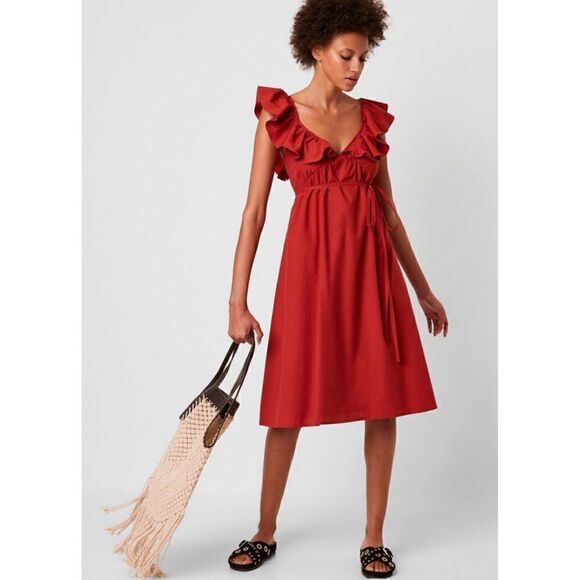 French Connection Azana Ruffle Midi Dress M - Picture 1 of 11